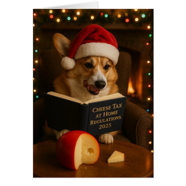 Cartão de Natal 'Imposto sobre Queijo' do Corgi (Frente)