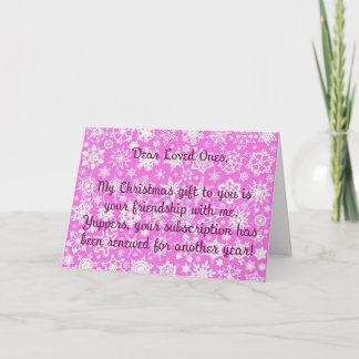 Cartão de Natal Irônico Rosa com Flocos de Neve