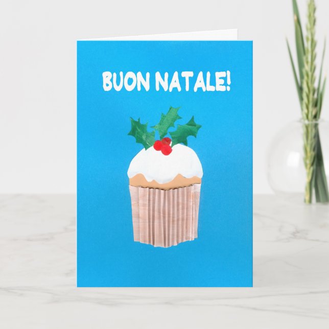 Cartão de Natal, italiano, Cupcake com Holly (Frente)