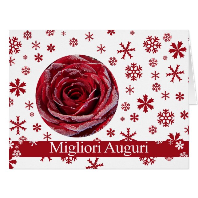 Cartão de Natal italiano para a rosa de inverno (Frente horizontal)
