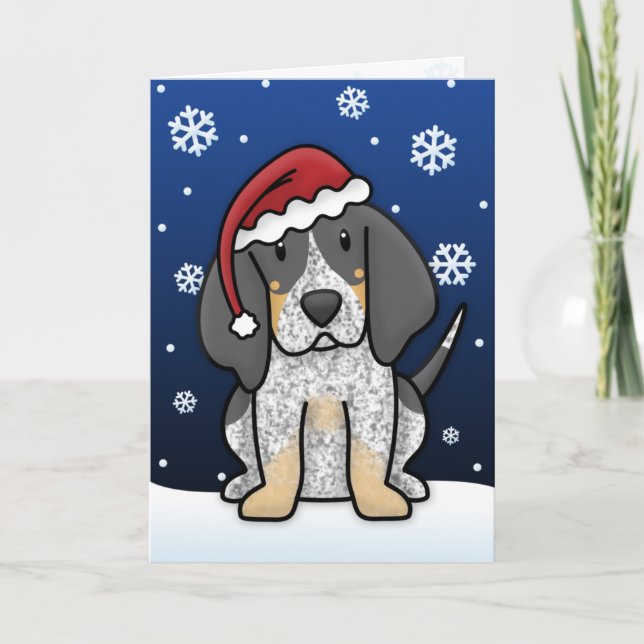 Cartão de Natal Kawaii Bluetick Conhound (Frente)