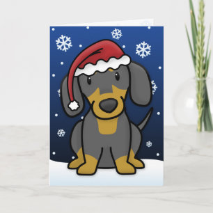 Cartão de Natal Kawaii Dachshund (Preto e Banho)