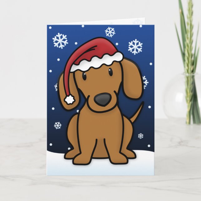 Cartão de Natal Kawaii Dachshund (Vermelho) (Frente)