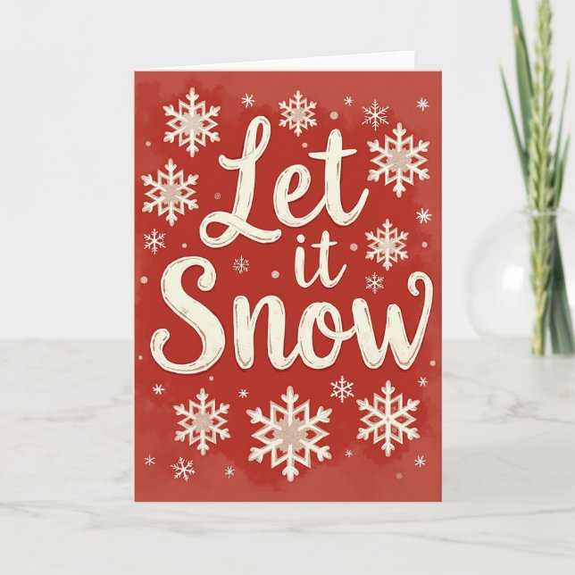 Cartão de Natal Let It Snow com Floco de Neve e Br (Frente)