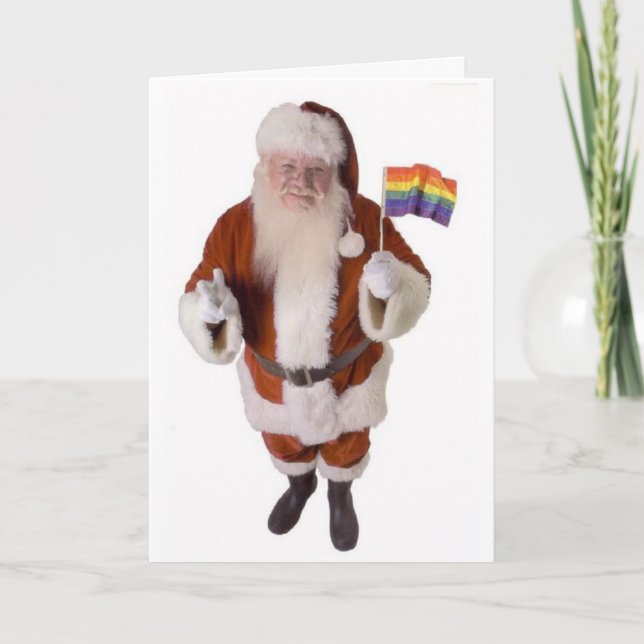 Cartão de Natal LGBT de Papais noeis e Sinalizador (Frente)
