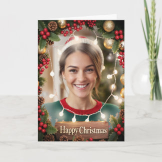 Cartão de Natal Luminoso e Alegre com Foto da Famí
