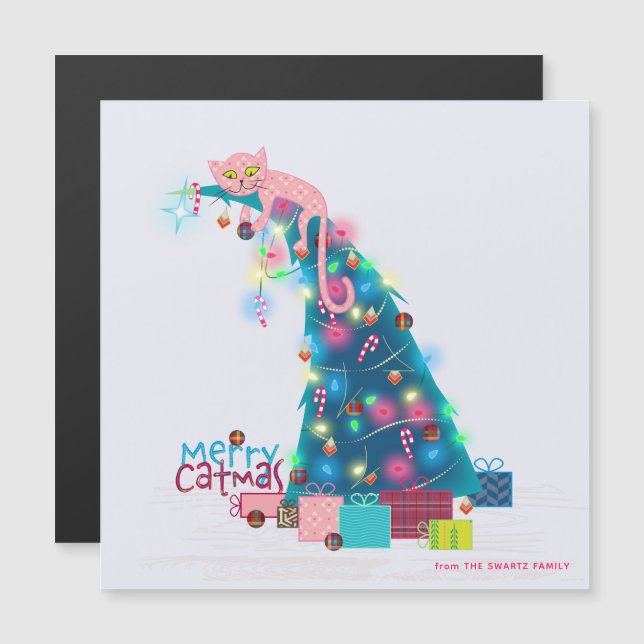 Cartão de Natal Magnético Árvore de Catmas (Frente/Verso)