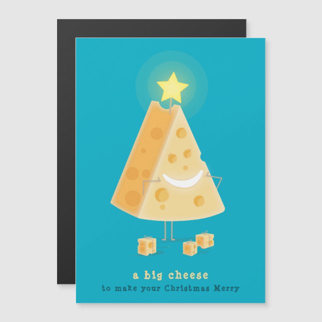 Cartão de Natal Magnético Grande Queijo (Frente/Verso)