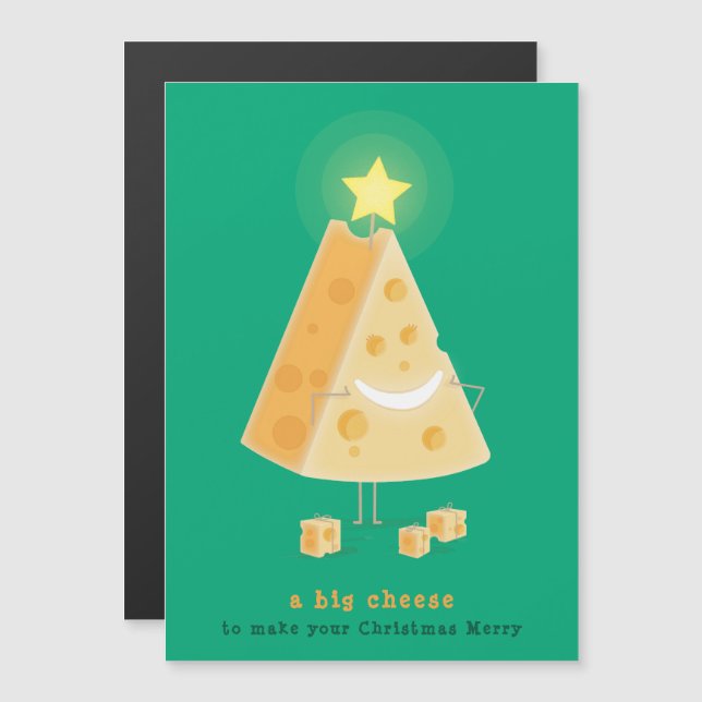 Cartão de Natal Magnético Grande Queijo (Frente/Verso)