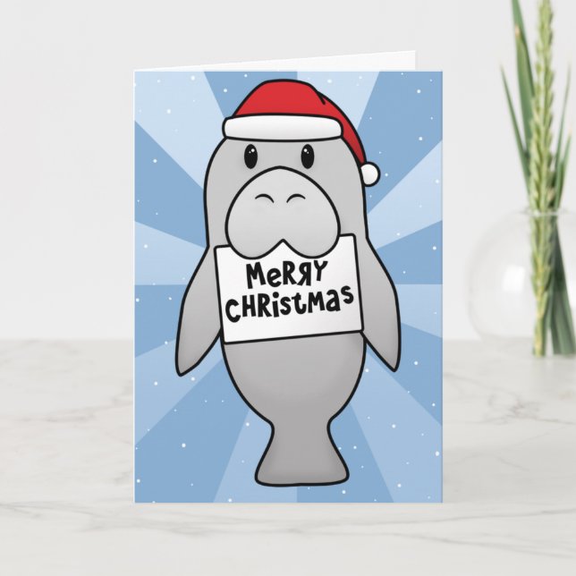Cartão de Natal Manatei Kawaii (Frente)