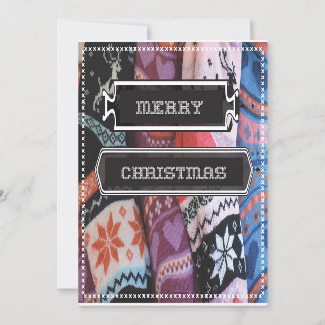 Cartão de Natal Meia de Natal Suéter Costurado (Frente)