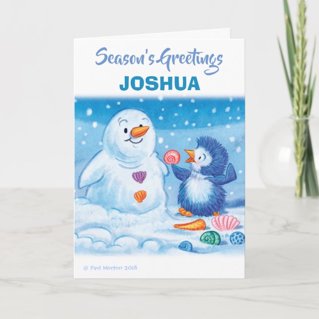 Cartão de Natal meio Pinguim e Snowman (Frente)