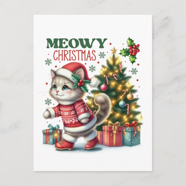 Cartão de Natal Meowy (Frente)