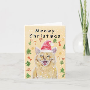 Cartão de Natal Meowy com gato zangado porém fofo