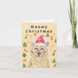 Cartão de Natal Meowy com gato zangado porém fofo