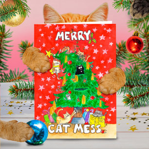 Cartão de Natal Merry Cat Mess por Nicole Janes