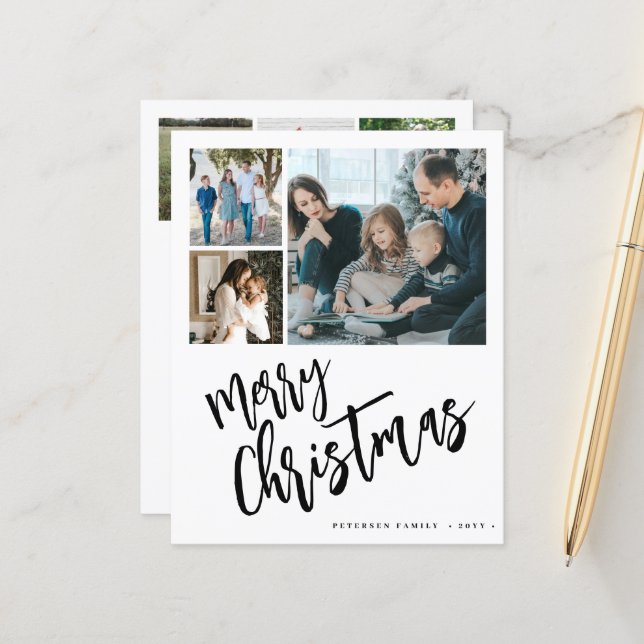 Cartão de Natal Merry com fotos múltiplas (Frente/Verso In Situ)