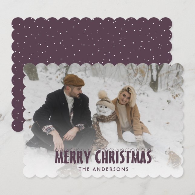Cartão de Natal Merry Fotografia Roxo Minimalista (Frente/Verso)