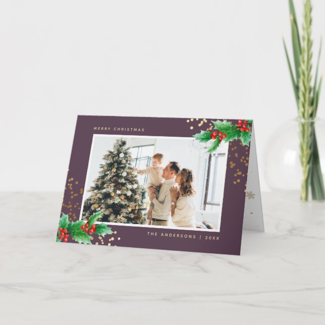 Cartão de Natal Merry Holly Berries (Frente)