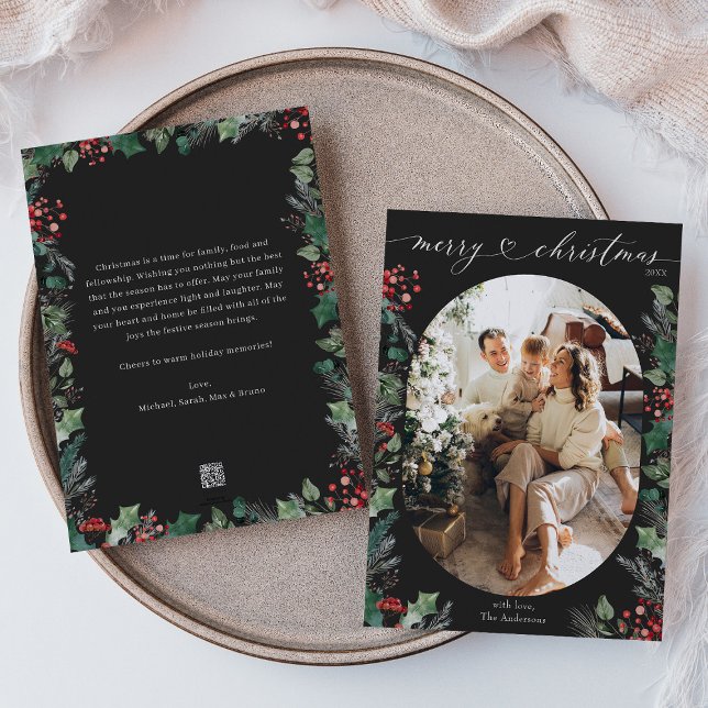 Cartão de Natal Merry Mensagem Botânica do Carvão (Criador carregado)