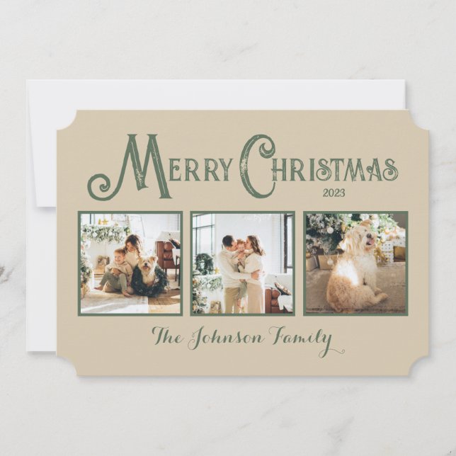 Cartão de Natal Merry Personalizado com Fotos (Frente)