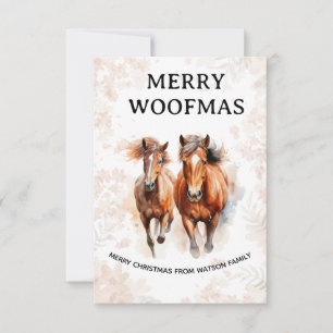 Cartão de Natal Merry Woofmas com Cavalo em Aquare