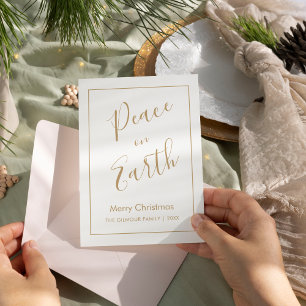 Cartão de Natal Minimal Paz na Terra em Ouro