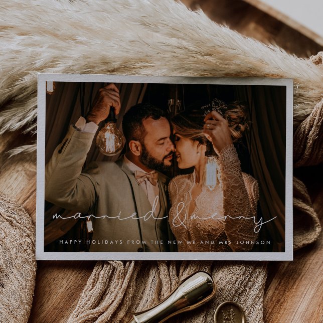 Cartão de Natal minimalista casado e Feliz (Criador carregado)