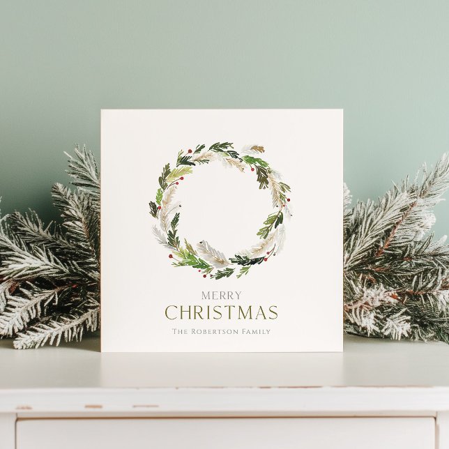 Cartão de Natal minimalista com Greenery Wreath (Criador carregado)