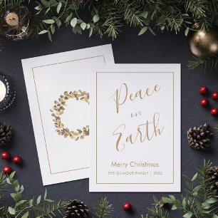 Cartão de Natal Minimalista Paz na Terra em Ouro