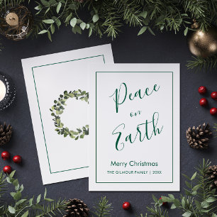 Cartão de Natal Minimalista Paz Verde na Terra
