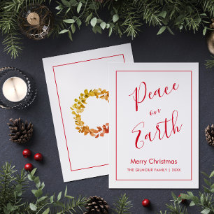 Cartão de Natal Minimalista Paz Vermelha na Terra