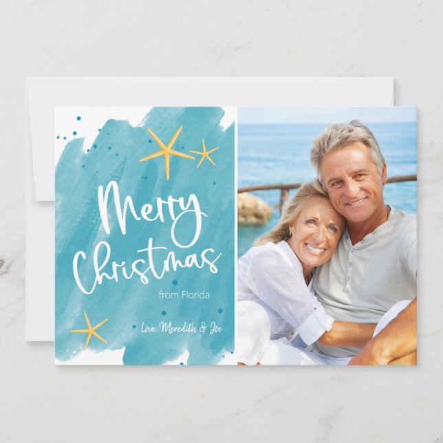 Cartão de Natal Mínimo de Beach Watercolor (Frente)