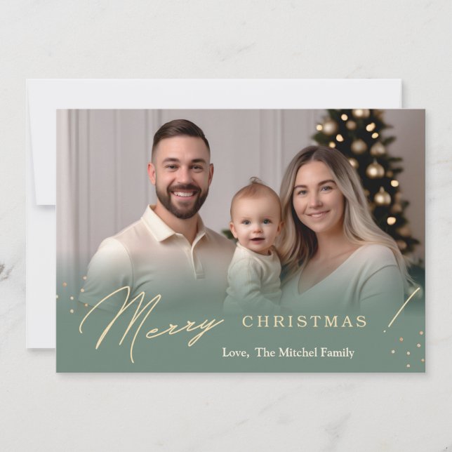 Cartão de Natal Mínimo de Férias Gradiente Verde (Frente)