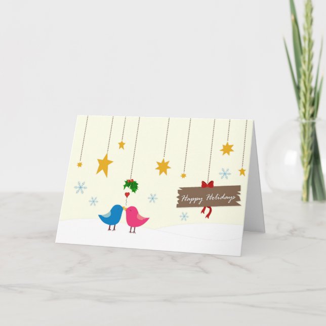 Cartão de Natal Mistletoy Birdies (Frente)