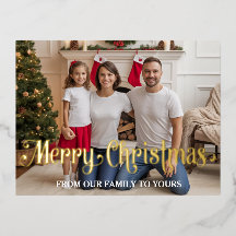 Cartão de Natal Moderno com Foto em Folha, Família