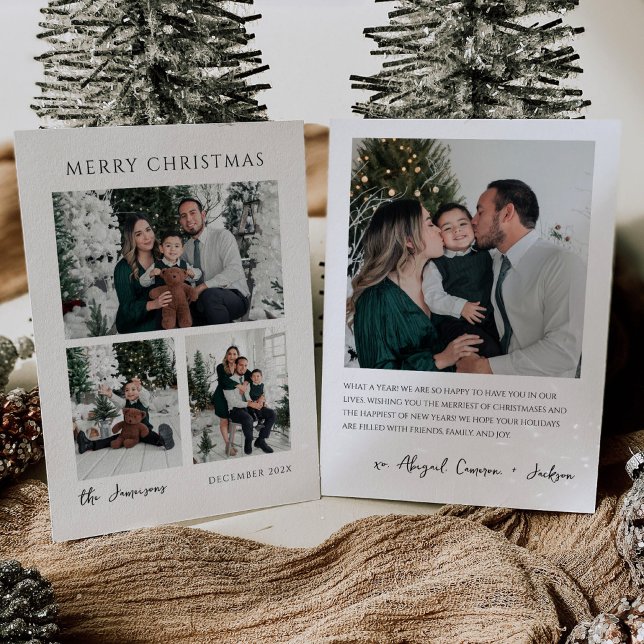 Cartão de Natal Moderno Minimalista com Fotos (Criador carregado)