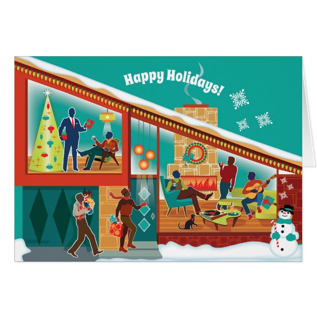 Cartão de Natal Moderno para meio século - Homens  (Frente Horizontal)