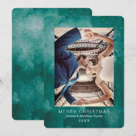 Cartão de Natal Moderno Verde Quetzal Aquarela