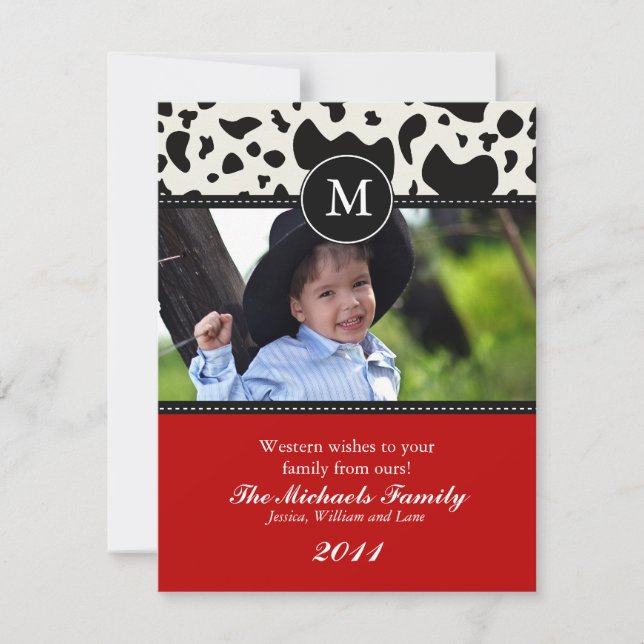 Cartão de Natal Monograma de Desejos Ocidentais (Frente)