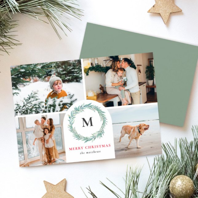 Cartão de Natal Monograma Wreath Modelo (Criador carregado)