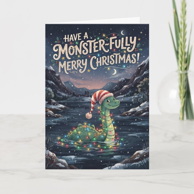 Cartão de Natal Monsterfully Alegre Nessie (Frente)