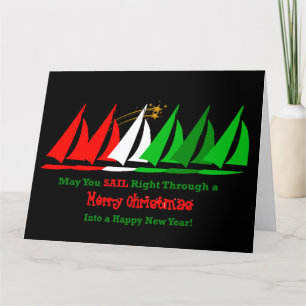 Cartão de Natal Náutico Preto com Barcos à Vela