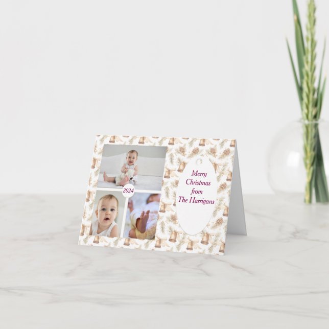 Cartão de Natal Neutro e Suave com 3 Fotografias (Frente)