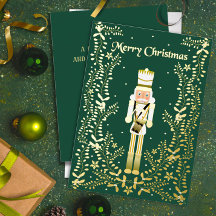 Cartão de Natal Noz Nutcracker Dourado
