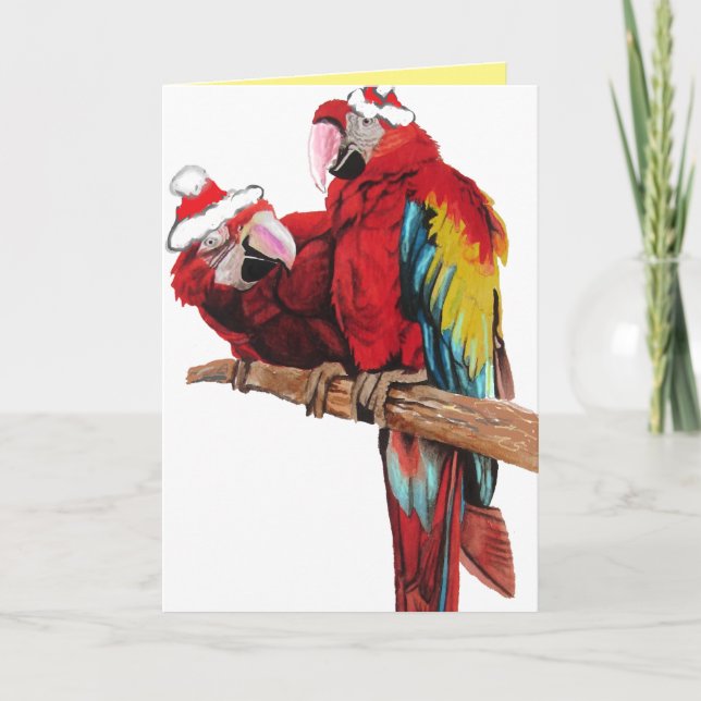Cartão de Natal Papagaio Vermelho Santa Macaws (Frente)