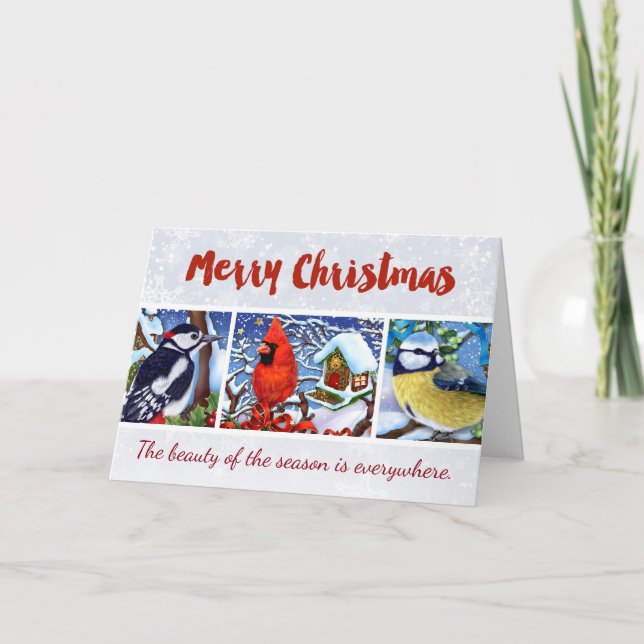 Cartão de Natal para Aves de inverno do Cardeal Ve (Frente)