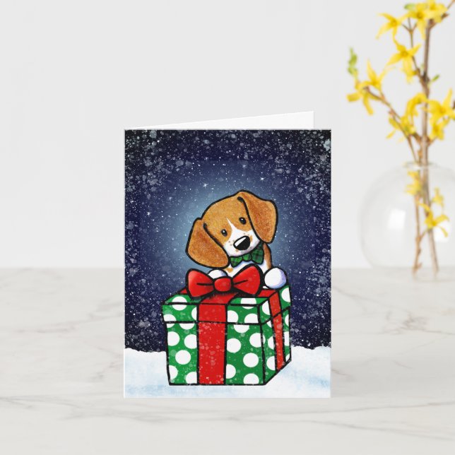 Cartão de Natal para Cachorros Beagle (Flor Amarela)