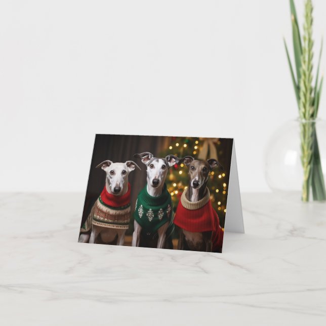 Cartão de Natal para Cães Greyhound (Frente)