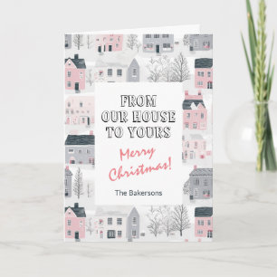 Cartão de Natal para Cinzas Rosa Vintage Casas Bra